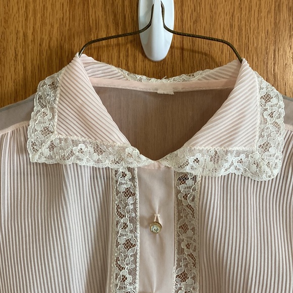 Light Pink and Lace Sheer Vintage Blouse - Picture 2 of 7